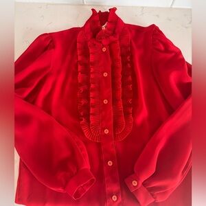 Vintage Vibrant Red Ruffled Blouse